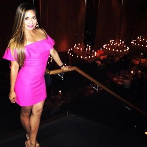 TOPSHOP RUFFLE MINI BARDOT DRESS PINK